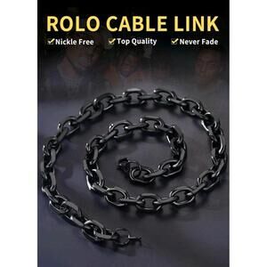 Stainless Steel Cable Chain Necklace for Men, Rolo Cable Chain Cable 30" Black